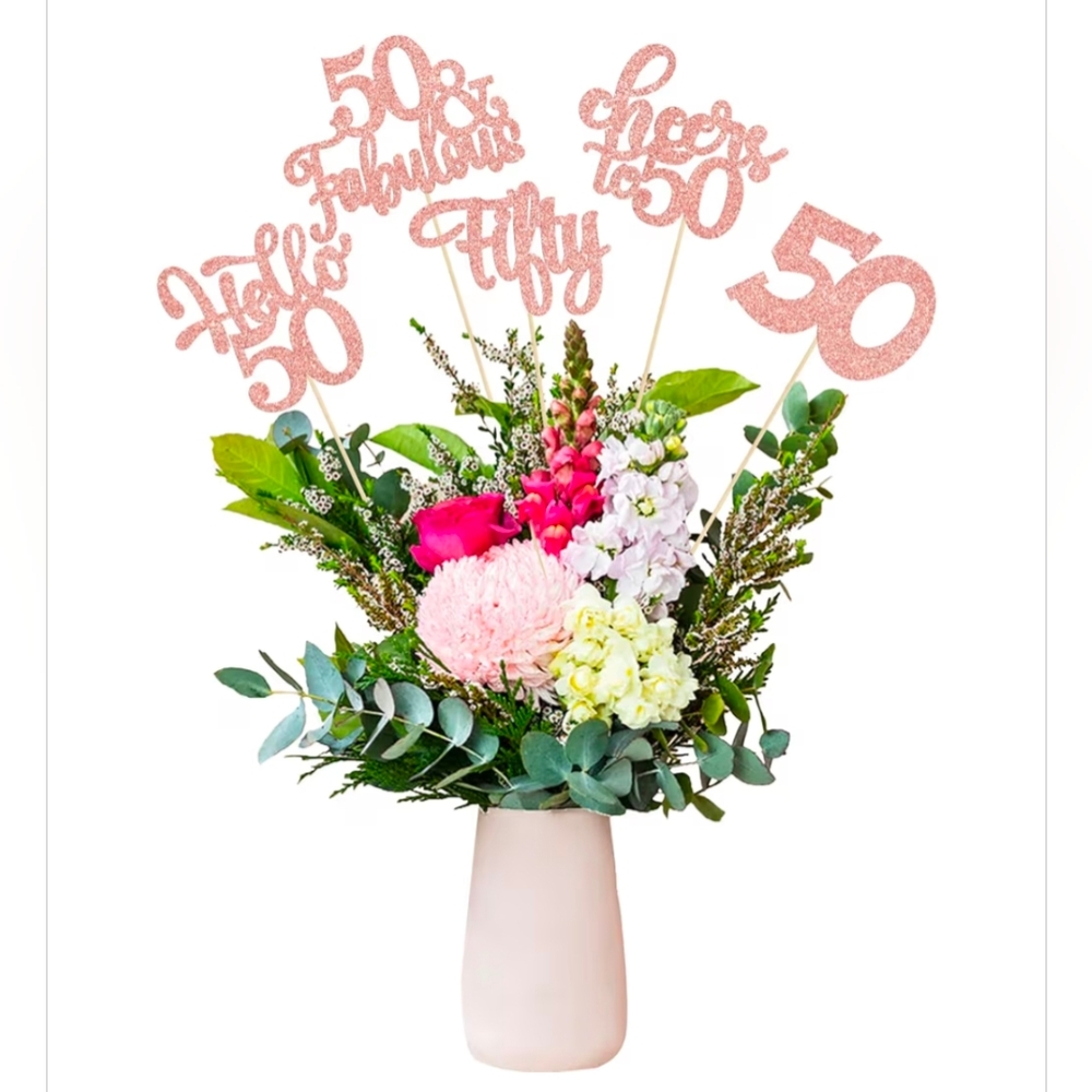 10 Piece Rose Gold Glitter 50th Birthday Party Centerpieces